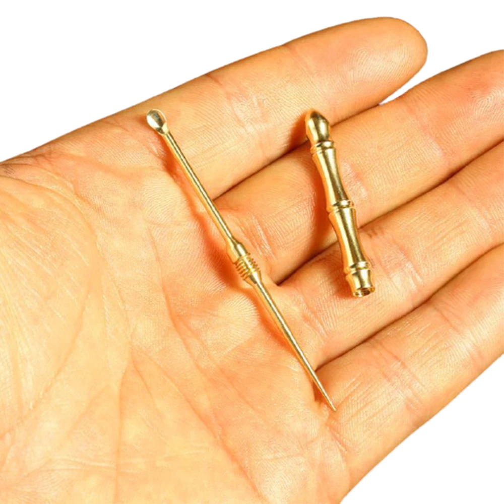 Portable Multifunctional Brass Toothpick 2 In 1 Ear Spoon Toothpick Outdoor Fruit Picks Keychain Ring Tool Trave Kit