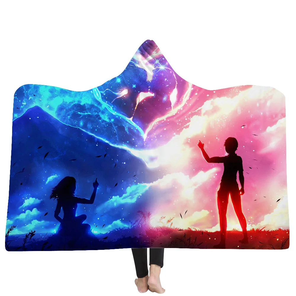 23 3d Print Winter Warm Sofa School Home Travel Picnic Carrying Wearable Polyester Blanket Hooded Blanket For Adult Starry Wonders - Цвет: 23