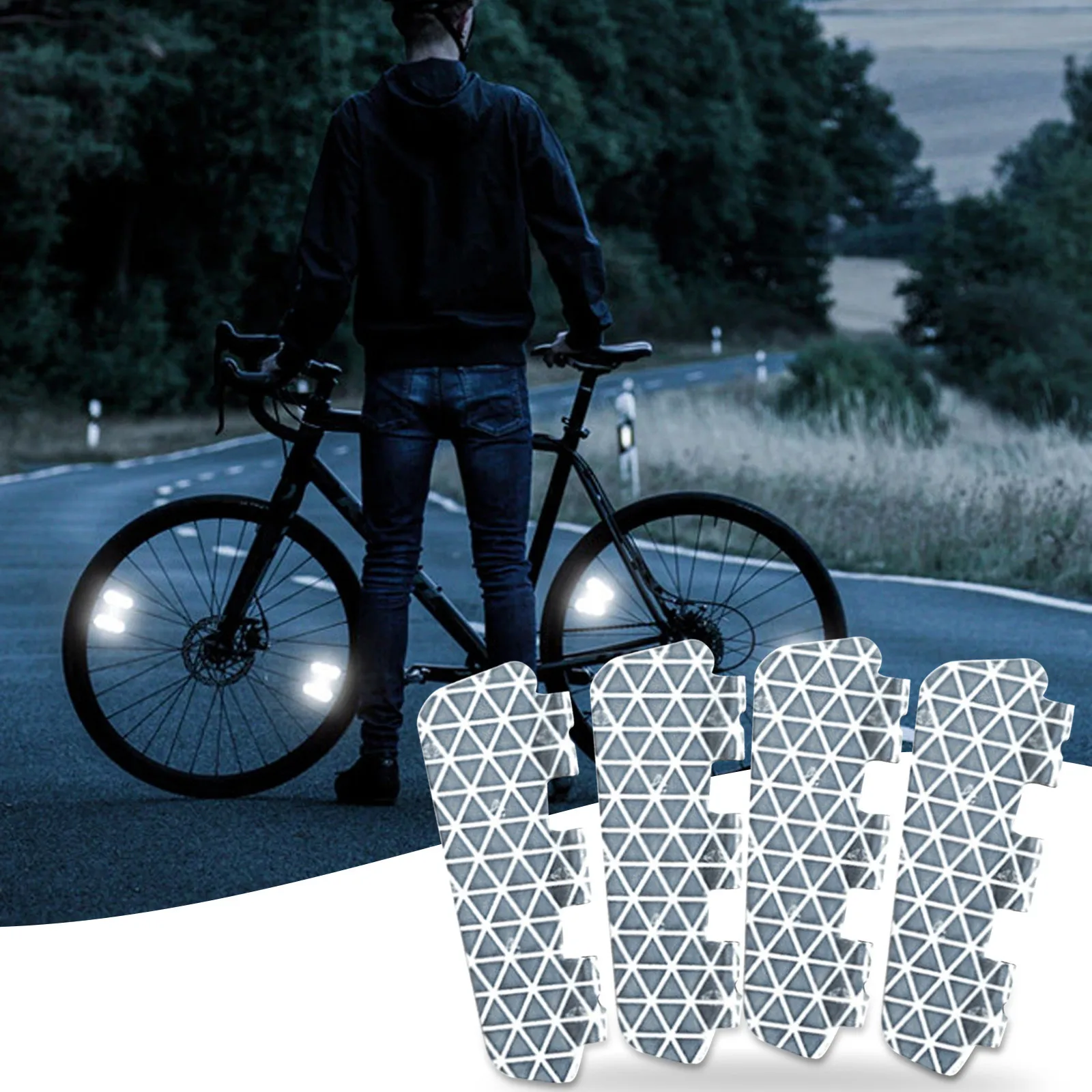 

4PCS Bicycle Luminous Plate Night Reflective Stickers Mountain Bike Self-adhering Tool-Free Mounting Reflective Strip