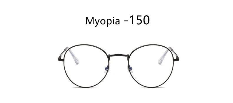 Готовые Очки для близорукости, женские и мужские, синий светильник, блокирующие прозрачные круглые очки, металлическая оправа для очков, ретро очки для компьютера - Цвет оправы: Black 150