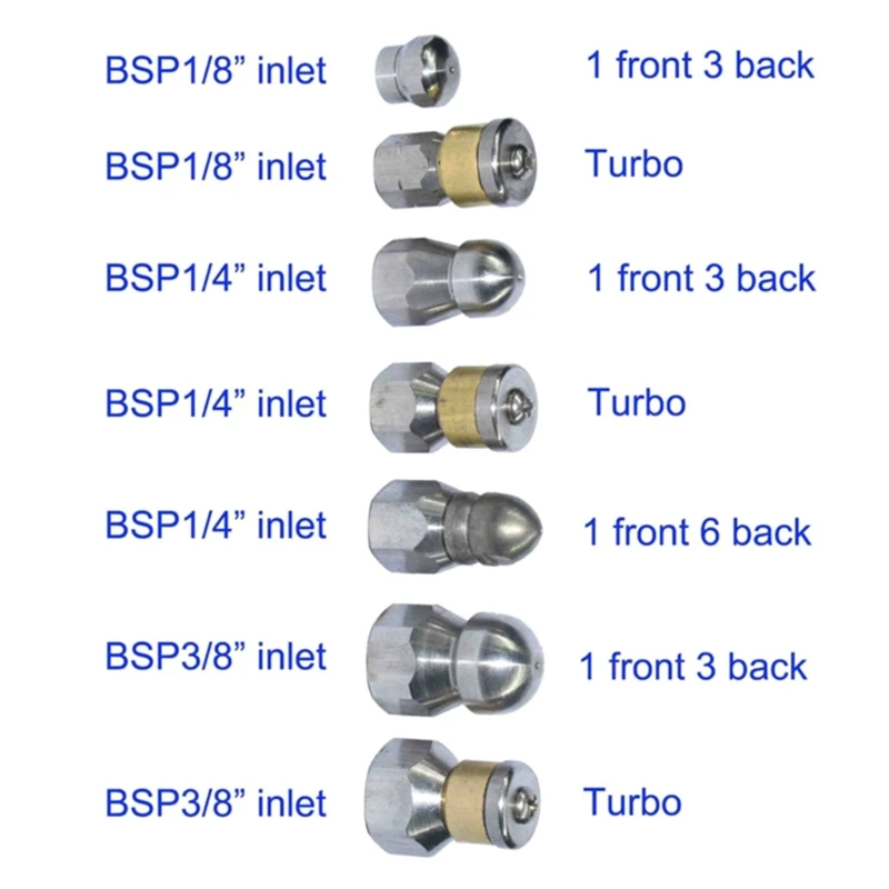Rotating Sewer Jetter Nozzle Stainless Steel Pressure Sewer Hose Fittings Cleaning Pipe Drain Washing Rotary Nozzle