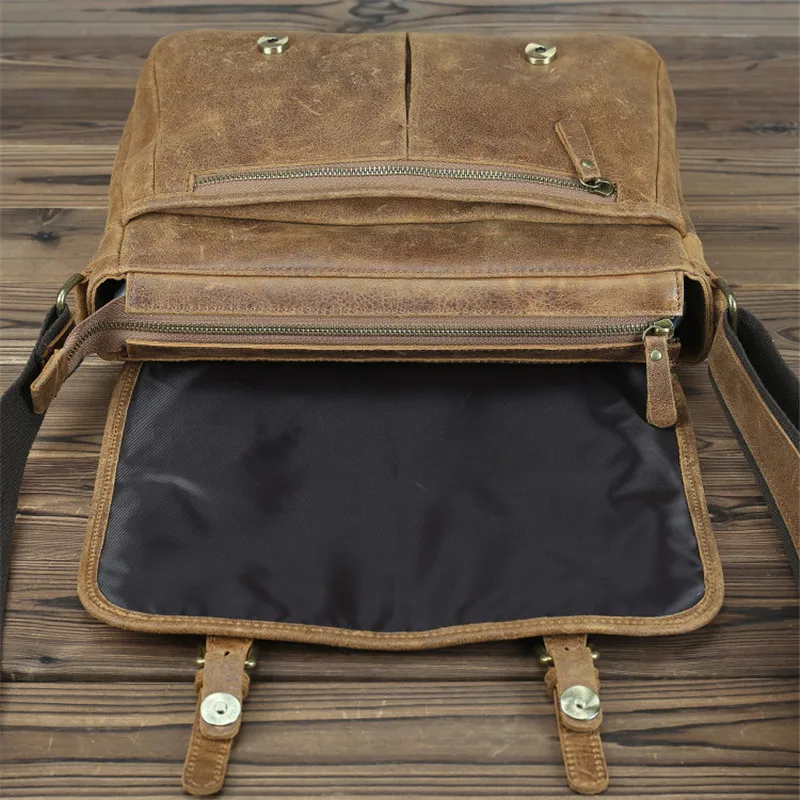 Nesitu New High Quality Brown Casual Vintage Thick Genuine Leather Cross Body Men Messenger Bags Male Shoulder Bag M028