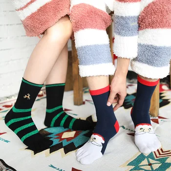 

Christmas Toe Socks Autumn And Winter Tube Cotton Thick Sweat Absorbing Warm Couples Cartoon Toe Socks Sub-