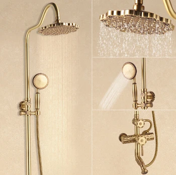 

Luxury Antique Brass Carving Rainfall Shower Sets Faucet Mixer Tap With Tub Faucet Brass Bath & Shower Faucet Set Bathtub Faucet