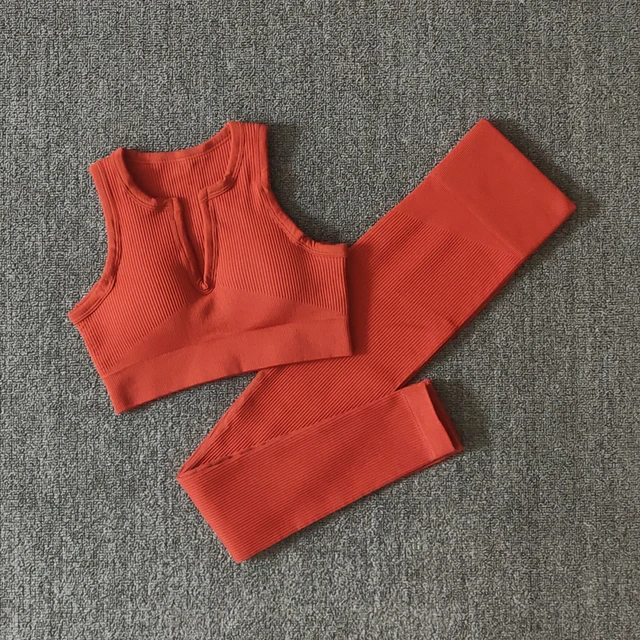 2/4/6PCS Seamless Women Yoga Set Workout Sportswear Fitness Bra Sport Pants Gym Clothing High Waist Leggings Shorts Sports Suits VestPantsRed