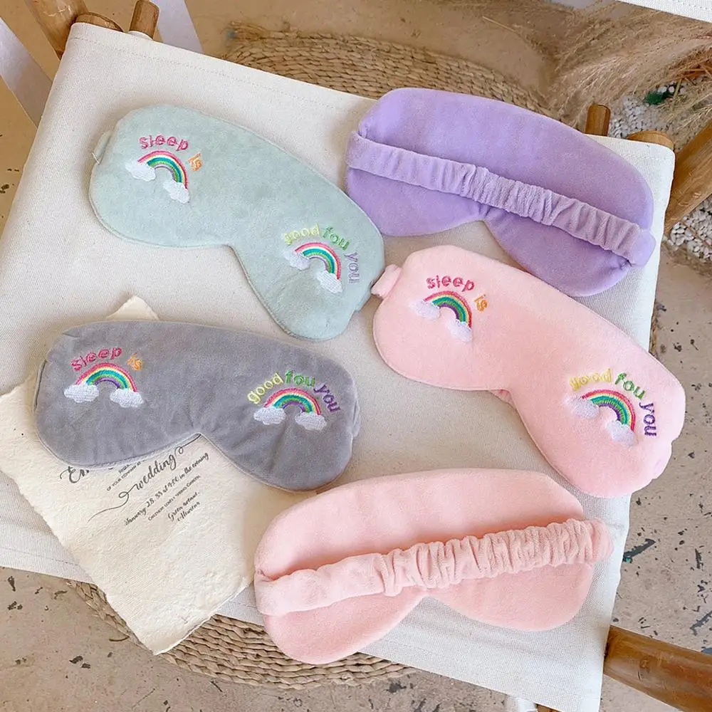 

Kawaii Plush Eye Cover Sleep Mask Eyepatch Bandage Travel Relax Blindfold Embroidery Rainbow for Sleeping Aid Cute Eye Blinder