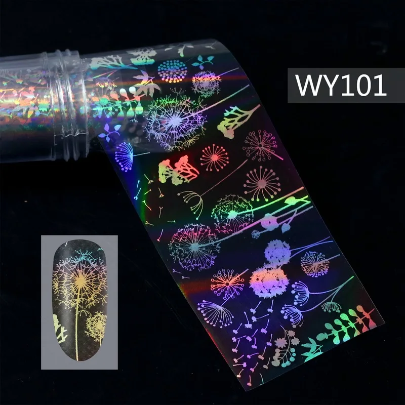 WY101 1 рулон пламени цветок письмо дизайн голографическая лазерная наклейка для ногтей смешанный узор ногтевые переводные наклейки из фольги s 28 Стиль Маникюр - Цвет: WY101