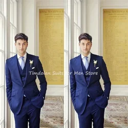 3Pcs Jacket Pants Vest Custom Made Notch Lapel Blazer Trousers Royal Blue Men Suits Sets Wedding Party Wear Coat+Pants+Waistcoat