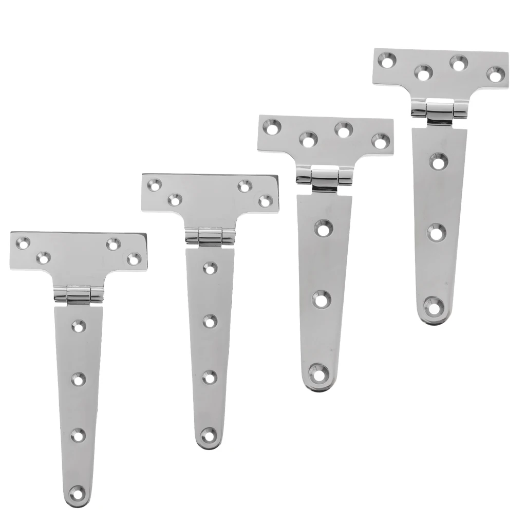 4x Door Barn Trailer Shed Gate Strap T Hinge Heavy Duty Marine Hardware - 316 Stainless Steel - 8 inch 203mm + 6 inch 152mm