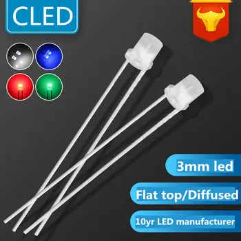 

1000pcs Free shipping Flat top 3mm LEDs Bulb Warm white/Red/Green/Blue/Yellow/White DIFFUSED LED Lamp LED LIGHTIN diode