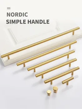 

Multi-spec brass solid furniture handle kitchen bedroom wardrobe door drawer T-shaped handle