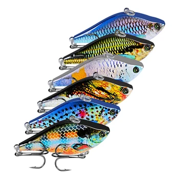 

6PC/Lot Pencil Fishing Lures VIB Bait 14g-0.49oz Fishing Tackle 6# Hooks 3D Eyes Bass Baits 6.35cm-2.5" 6 Colors VIB Set