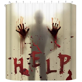 

Anti-Voyeur Waterproof Bloody Handprint Shower Accessories Shower Curtain Bathtub Set With Hooks Bathroom Props For Bathroom
