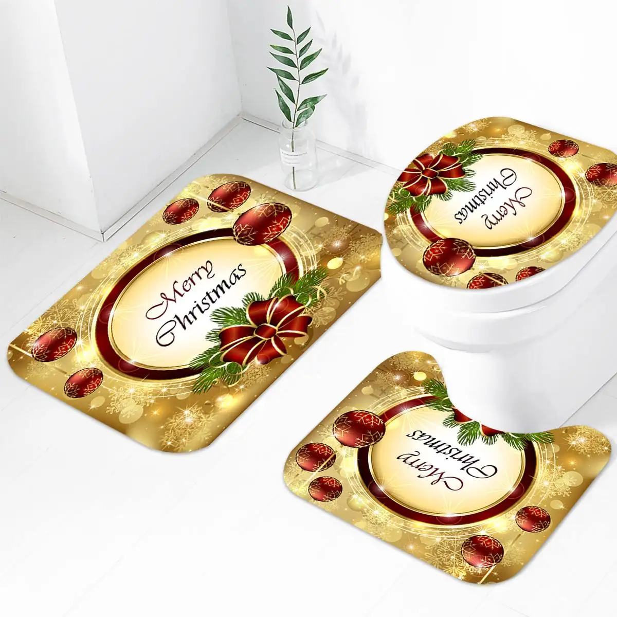 Merry Christmas Печатный экран для ванной занавеска для душа Водонепроницаемый Санта Клаус Снеговик набор штор для ванной комнаты Нескользящие коврики для туалета крышка