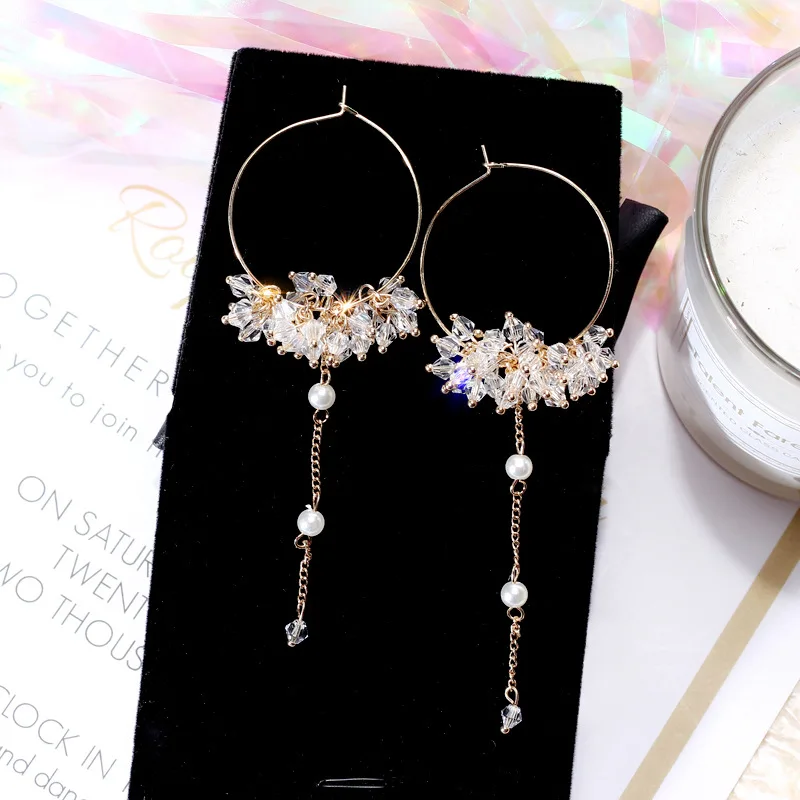 

Temperament versatility Earrings female temperament South Korea simple personality long crystal string tassel Pendant Earrings