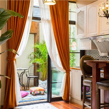 

Northern Style Curtains for Bedroom Living Room Europe Netherlands Velvet Burning Orange Flannel Yellow Blackout Drapes