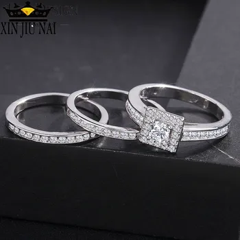 

3/pcs Christmas Gift White Austrian Wedding Ring For Women With Paved Micro Crystal Silver Color Bridal Engagement Jewelry Gifts