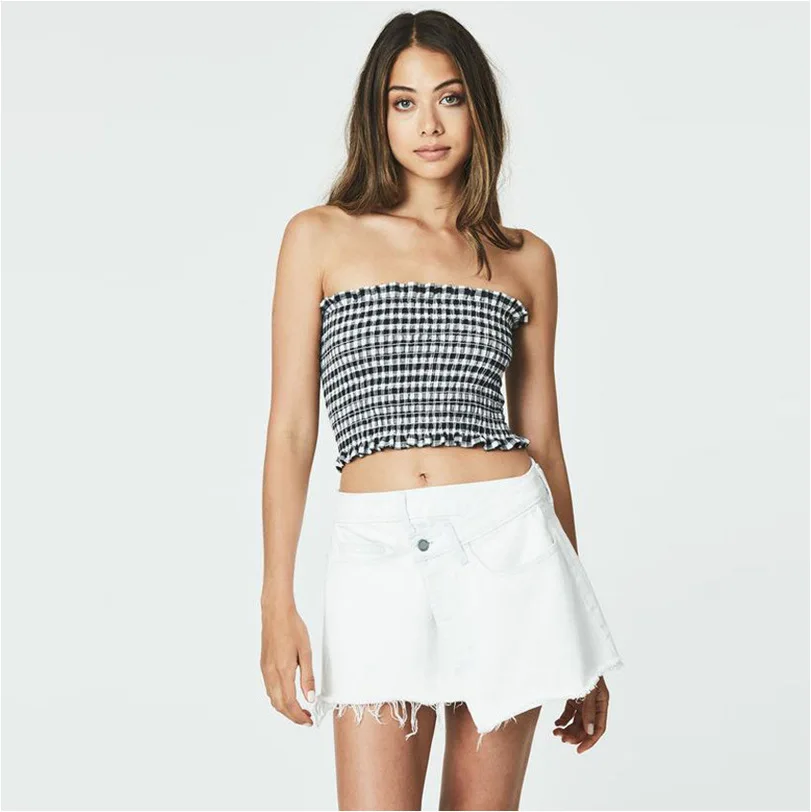 

2019 new vest short hot sale plaid collar T-shirt tube top CC020