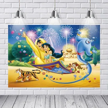 

Aladdin Jasmine Princess Backdrop for Photo Studio Turquoise Purple Girls Birthday Party Backgrounds Custom 7x5FT Vinyl