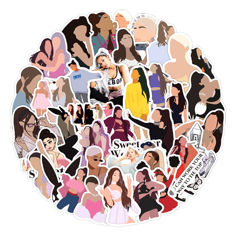 10/30/50 Buah/Pak Label Stiker Penyanyi Ariana Grande untuk Laptop Motor  Skateboard Komputer Stiker Ponsel Kartun Mobil