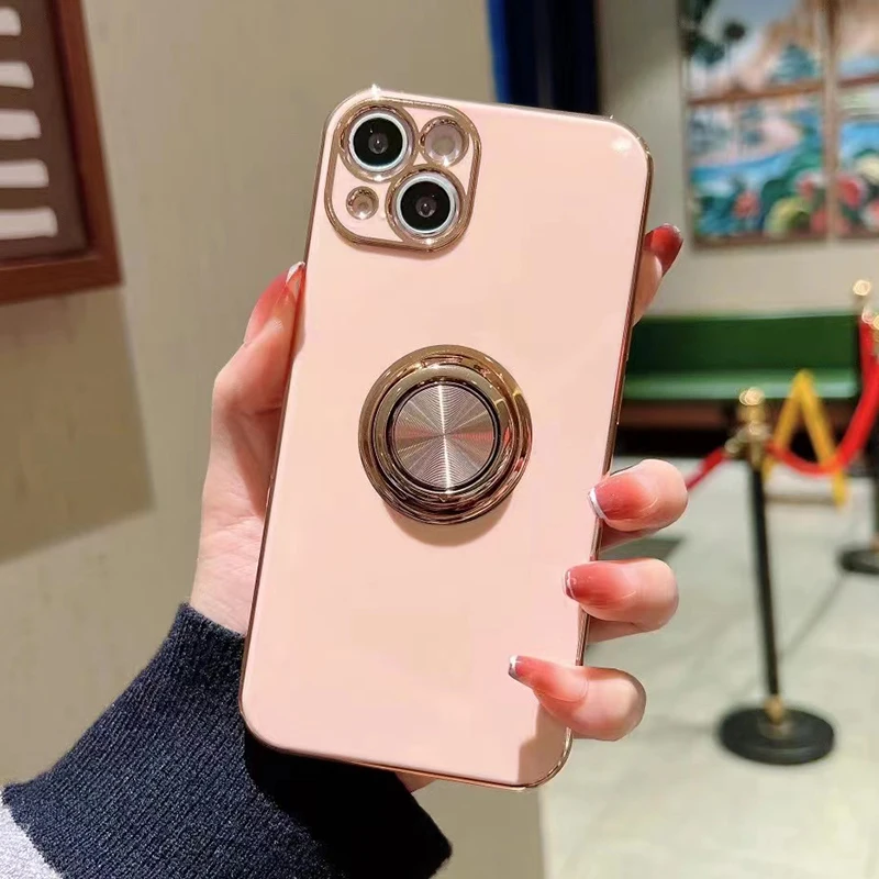 Cover Per IPhone 14 Con Cordino E Anello Magnetico – Custodia Antiurto Rosa, Protezione Caduta E Ricarica Wireless
