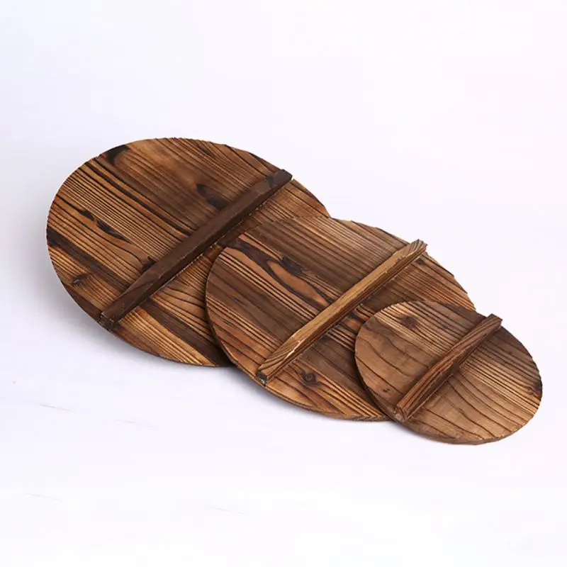 

New Chinese Natural Wooden Pot Cover Pan Lid With Large Handle Anti-Hot Anti-Spillover 10/11.8/14/15.7Inch