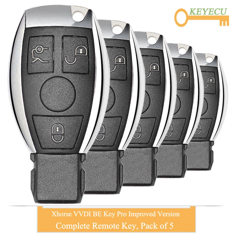KEYECU 5 шт./лот Xhorse VVDI BE Key Pro улучшенная версия Полный дистанционный Автомобильный ключ для Mercedes-Benz, Fob 3 кнопки-315 МГц/433 МГц