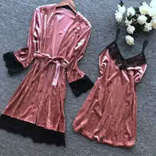 Сексуальный женский велюровый ночной халат, топ на бретелях, пижама m-xl зима, 2 шт., комплекты для сна, повседневная домашняя ночная рубашка, халат для сна, банное платье