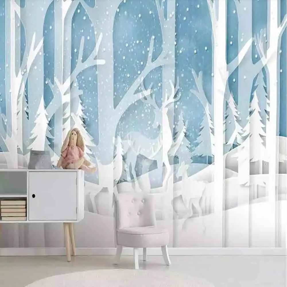 

Milofi custom 3D wallpaper mural modern minimalist children's room forest blue full house background wall decoration wallpaper