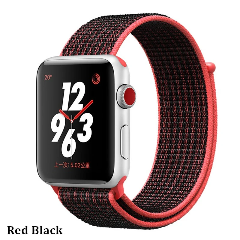 red black Нейлоновый ремешок для apple watch 5 4 band correa apple watch 44 мм 42 мм 40 мм 38 мм iwatch 5 4 3 2 1 цветной браслет - Цвет ремешка: red black