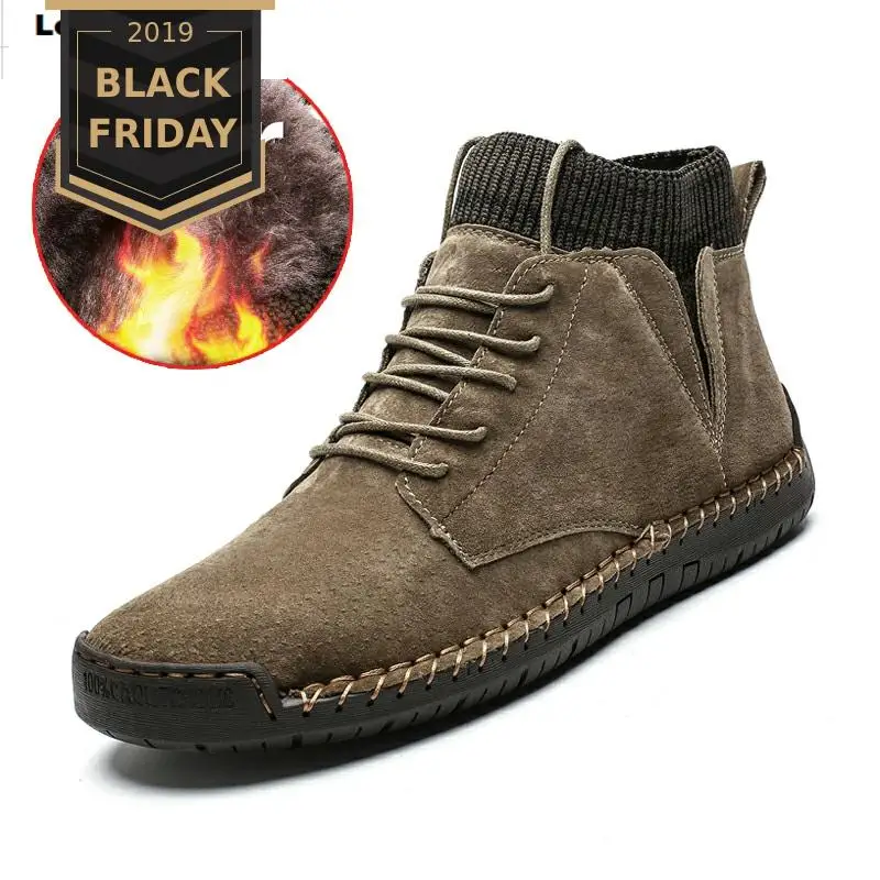 

Brand Men Snow Boots Winter Plush Warm Men Motorcycle Boots Lace-Up Non-slip Male Ankle Boots Waterproof Autumn Man Work Shoes