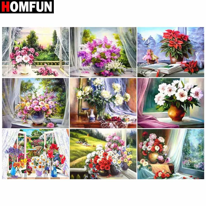 Алмазная живопись HOMFUN картина с квадратными/круглыми стразами цветочным