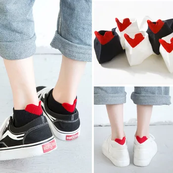 

Korean Kawaii Red Heart Happy socks women cotton socks Cute College Short Funny Socks Breathable sokken