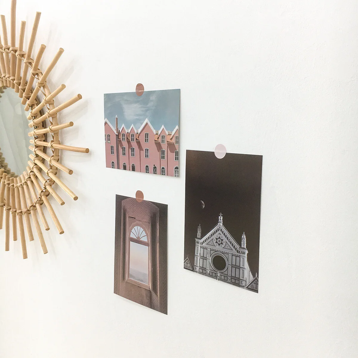 

Ins Simple Style Architecture Decoration Card 4sheets Artistic Postcard Diy Collocation Room Background Wall Sticker Photo Props