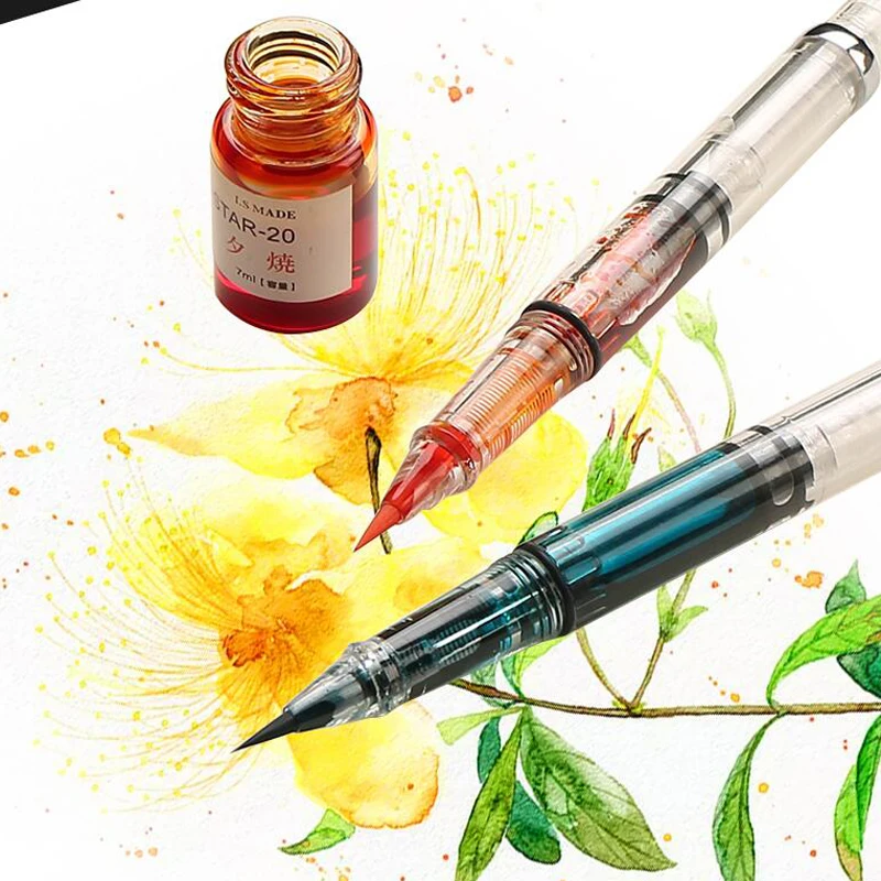 Transparent Fountain Pen Signature Fude Soft Nib Spin Brush Calligraphy Color Ink Pens for Writing