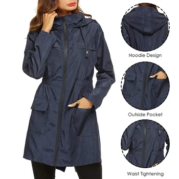 

2020 Women Waterproof Packable Hooded Lightweight Raincoat Jacket Outdoor Hiking Clothes For Women Spring Autumn