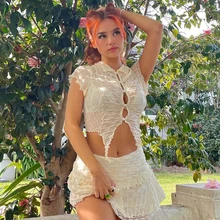 

Sexy Turn Down Collar Cardigan Tshirt Single Breasted Dovetail Crop Tops Vintage See-through Harajuku Y2K Clothes Top Streetwear