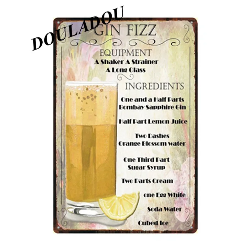 [Douladou] Cocktail Lounge Mai Tai Наклейка на стену жестяная вывеска металлическая вывеска Маргарита GIN FIZZ винтажная картина для паба магазин плакат 20x30 см