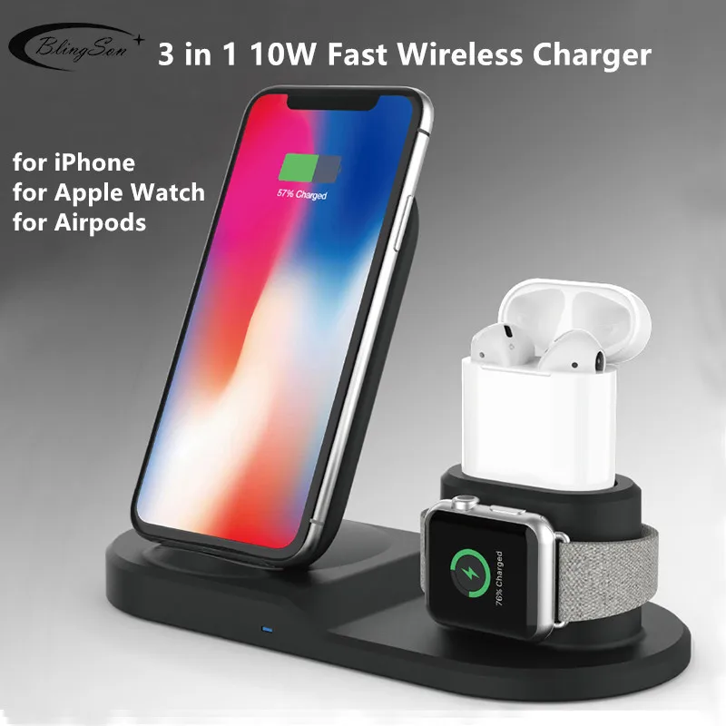 Беспроводное зарядное устройство 3 в 1 для iPhone X XS Max XR 8 AirPods Apple Watch | Мобильные