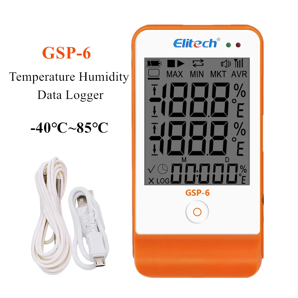 GSP-6 USB Temperature Humidity Data Logger with16000 Points Storage Capacity LCD Screen Temp Recorder Sensor for Food Chemicals