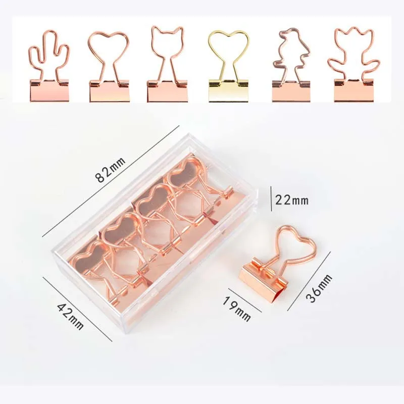 

Gold Pink Sweet Love Heart Cactus Penguin Style 12 pcs Metal Long Tail Folder Binder Clips School Office Papers Clip Supplies