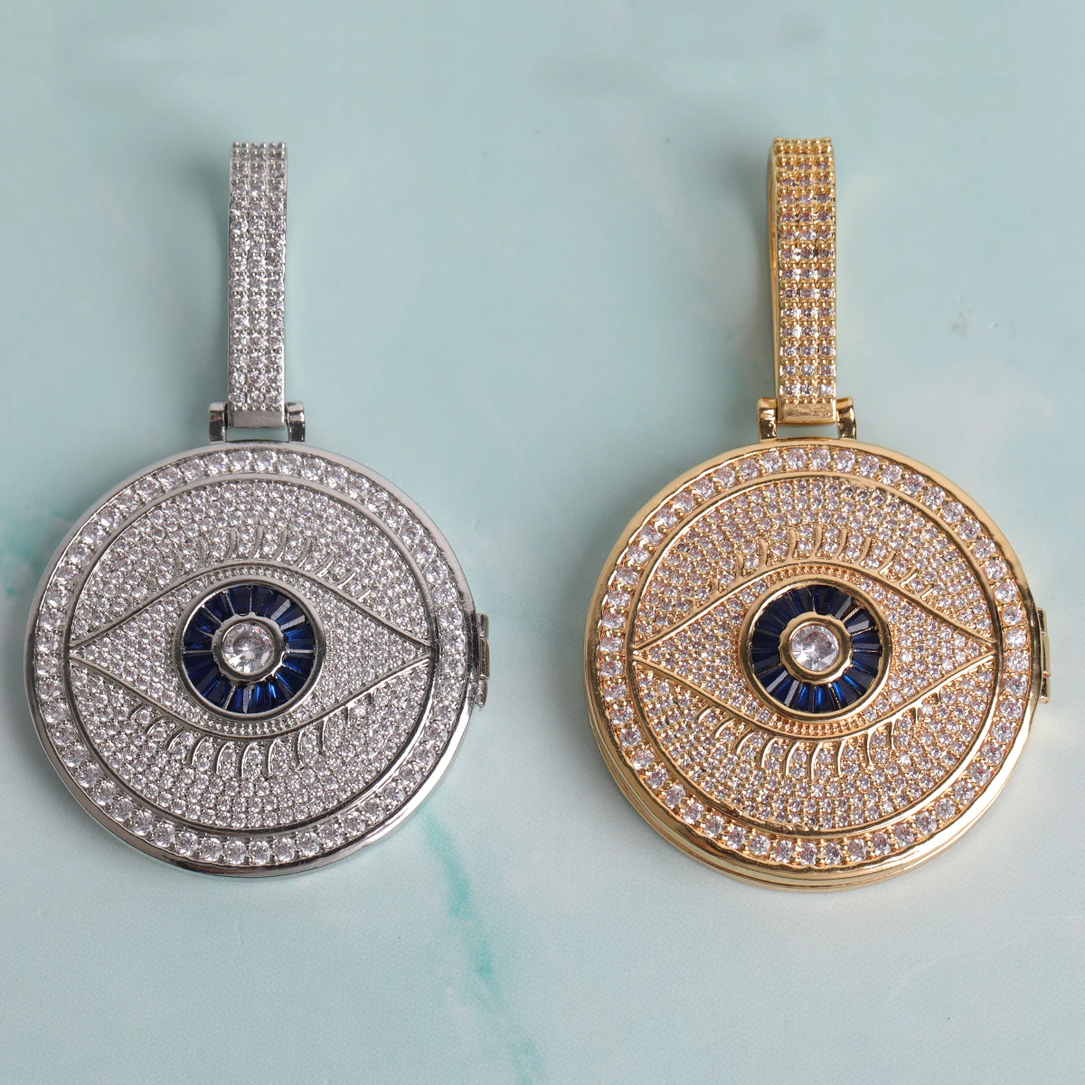 Drip Letter Custom Photo Necklace for Men Eye Round Circle Pendant Medallion Charms Hip Hop Fashion Jewelry 2022 Trend