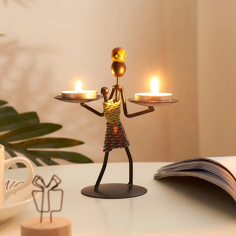 

Creative Wrought Iron Figure Candlestick Fun Romantic Candlelight Candelabros Candle Holders Centerpieces Home Decorations Gift