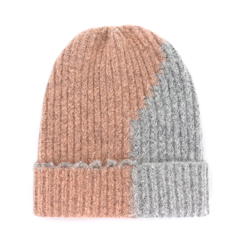 Шерстяная шапка женская универсальная Простая цветная вязаная шапка теплый простой набор головной убор - Цвет: Розовый