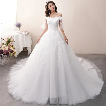 

Luxury Lace Applique Wedding Dresses Sweetheart Short Sleeves Court Train A Line Wedding Bridal Gowns Corset Back Bride Dress