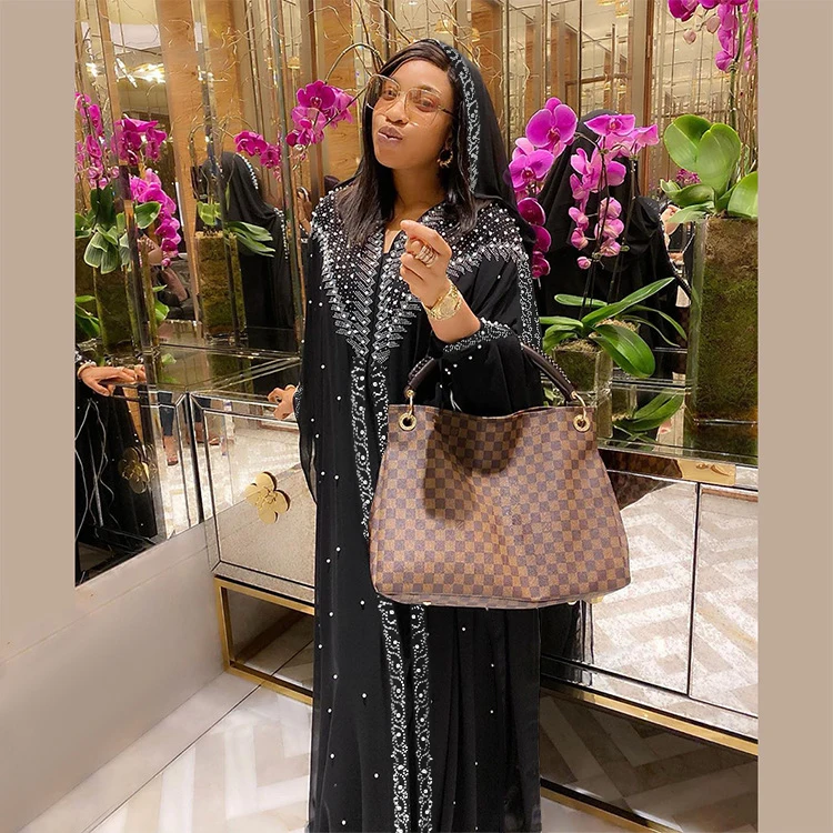 

Muslim Kaftan Abaya Dress Kimono Women Dubai Open Abayas Turkish Stones Chiffon Hooded Dress Elegant African Plus Size Boubou