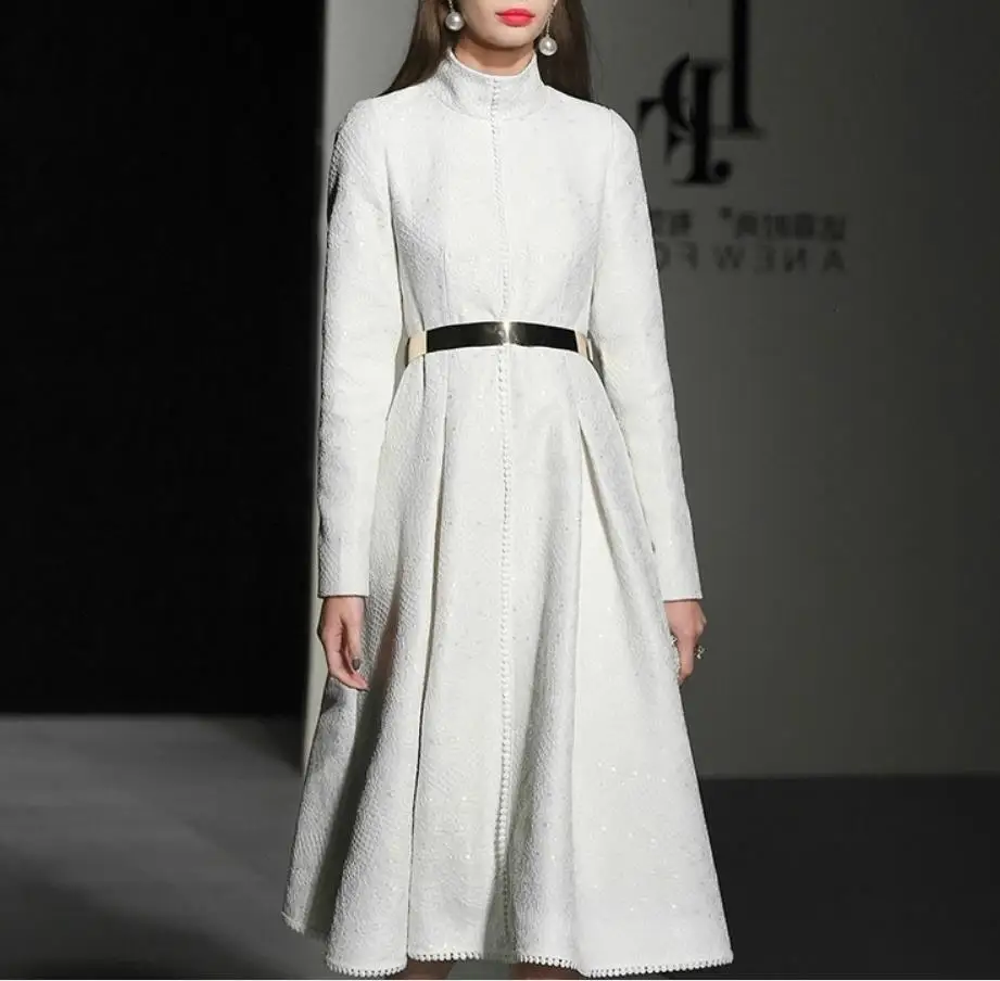 Autumn and Winter OL White woolen dress a-line