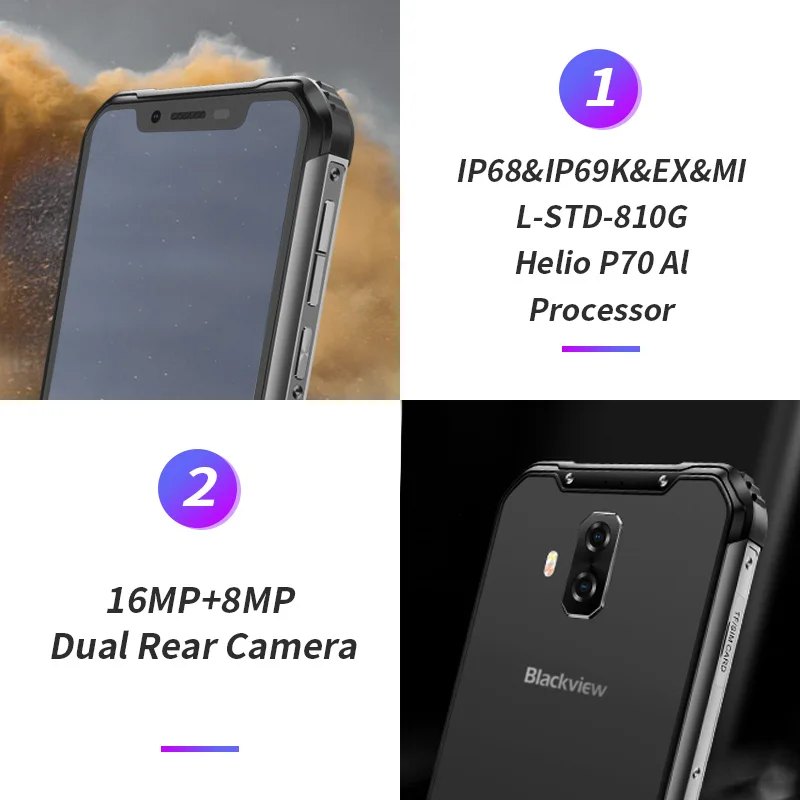 Blackview BV9600 Pro 6,2" Helio P70 IP68 водонепроницаемый прочный смартфон 6GB 128GB Octa Core Android 9,0 4G мобильный телефон 5580mAh