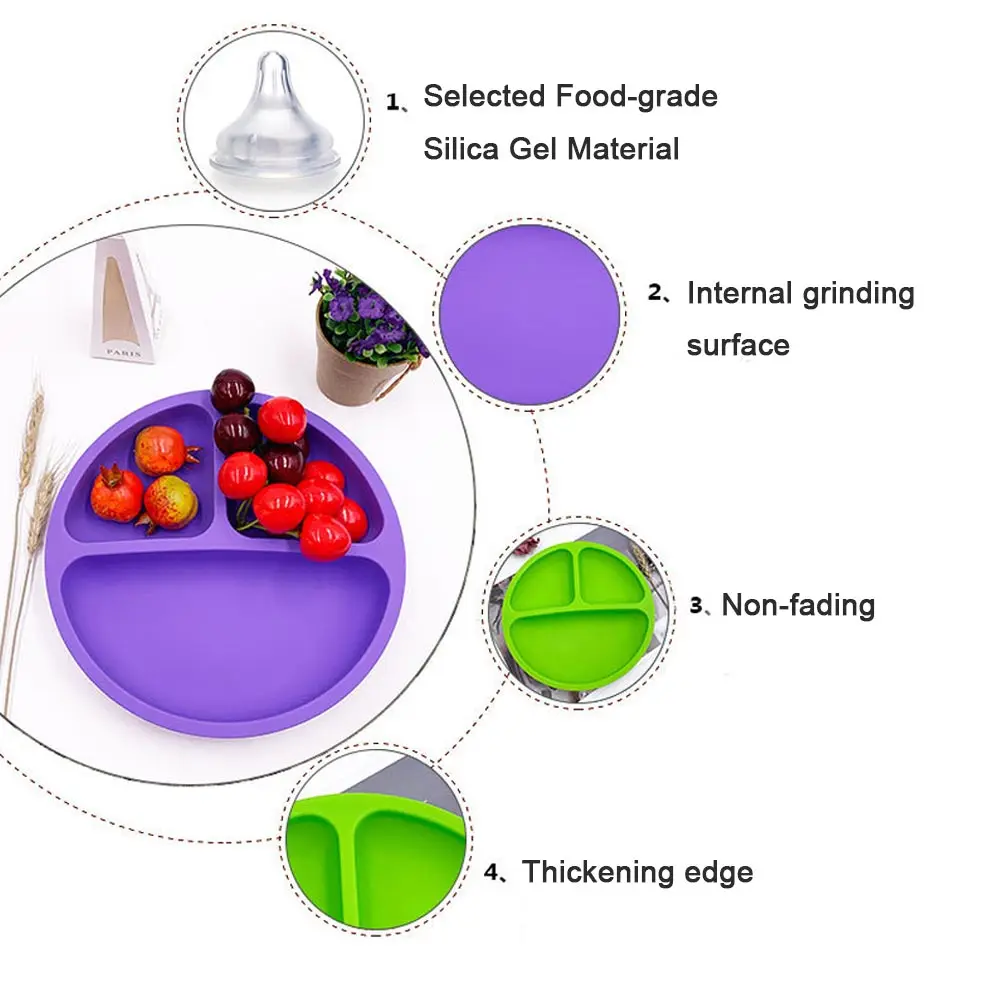 Детская тарелка силиконовая разделенная тарелка 3 сетки со смайликами разделенная миска для питомца обеденные тарелки Посуда для детей младенцев