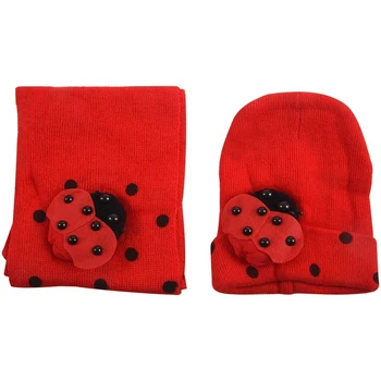 

Red Baby Boy Girl Toddler Winter Ladybird Ladybug Hat and Scarf Set